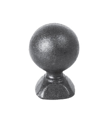 Pommeau sphérique hauteur 105mm ø70mm embase carrée 60x60mm, pommeau pour poteau ou escalier en acier forgé