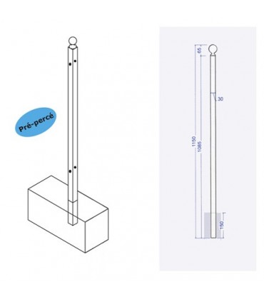 Poteau d'angle a sceller 1150mm