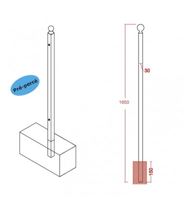 Poteau de cloture Linear à sceller 1650mm