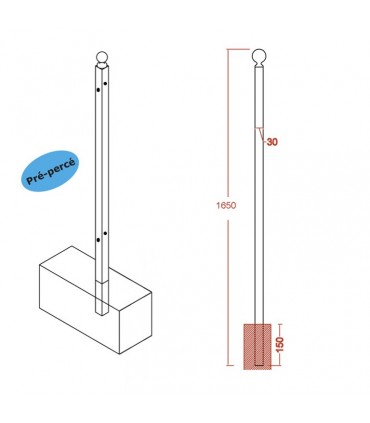 Poteau d'angle de cloture Linear à sceller 1650mm