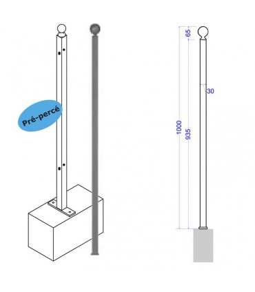 Poteau d'angle de cloture à fixer 1000mm