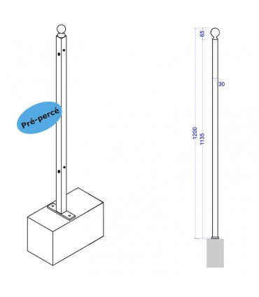 Poteau d'angle de cloture Linéar à fixer 1200mm