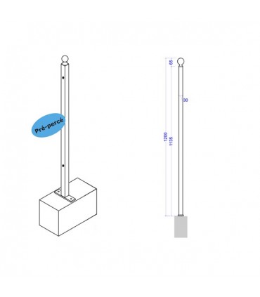Poteau de cloture à fixer 1200mm
