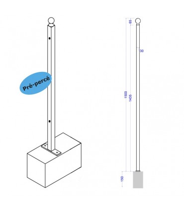 Poteau d'angle de cloture à fixer 1500mm