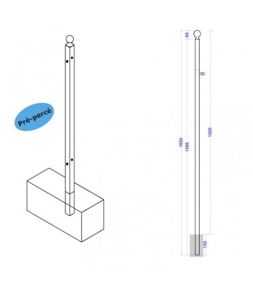 Poteau d'angle de cloture Linear a sceller 1650mm