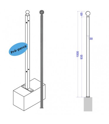 Poteau d'angle de cloture à fixer 1000mm