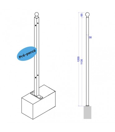 Poteau d'angle de cloture à fixer 1200mm
