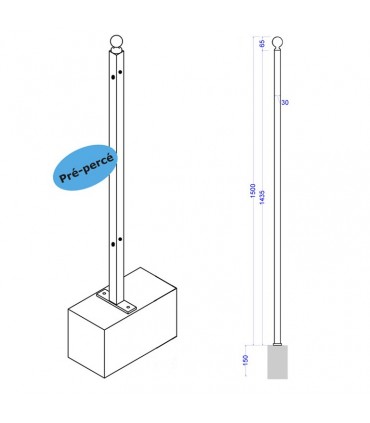 Poteau d'angle de cloture à fixer 1500mm