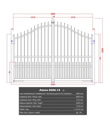 Portail fer forgé ATENA 3m carré de 12x12mm galvanisé manuel ou motorisable