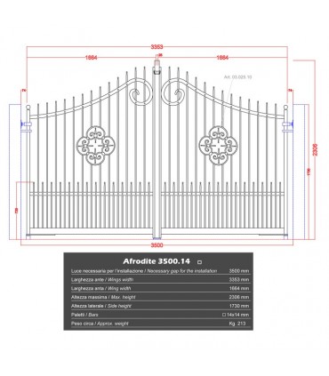 Portail fer forgé AFRODITE 3.5m carré de 14x14mm galvanisé manuel ou motorisable