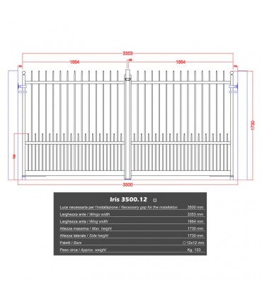 Portail fer forgé IRIS 3.5m carré de 12x12mm galvanisé motorisable ou manuel