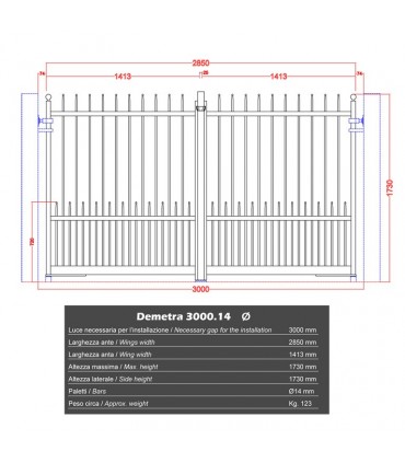 Portail fer forgé DEMETRA 3m rond ø14mm  galvanisé manuel ou motorisable