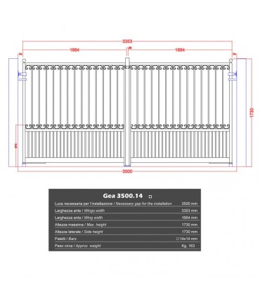 Portail fer forgé GEA 3.5m carré de 14x14mm galvanisé manuel ou motorisable