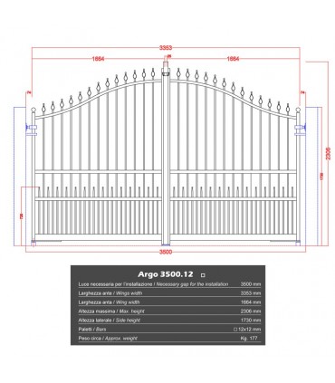 Portail fer forgé ARGO 3.5m carré de 12x12mm galvanisé manuel ou motorisable