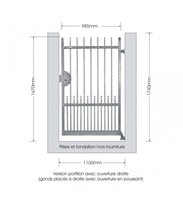 Portillon fer forgé ATENA 1,1m carré de 12x12mm ouverture droite ou gauche