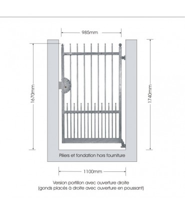 Portillon fer forgé DEMETRA 1,1m ronds de ø14mm ouverture droite ou gauche