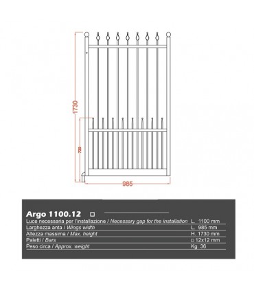 Portillon fer forgé ARGO 1,1m carré de 12x12mm ouverture droite ou gauche