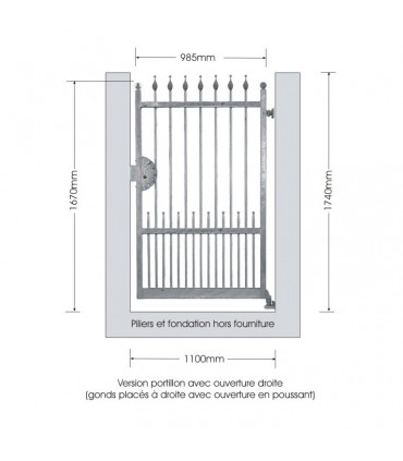 Portillon fer forgé ARGO 1,1m carré de 12x12mm ouverture droite ou gauche