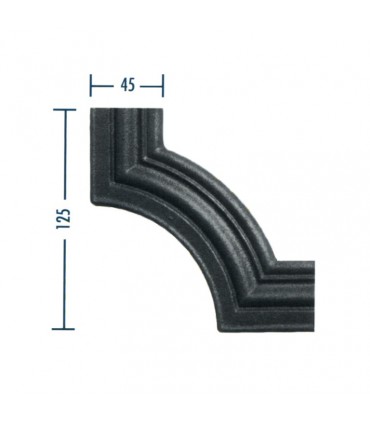 Moulure d'angle pour profilé 45x16 hauteur 125mm pour soubassements de portails