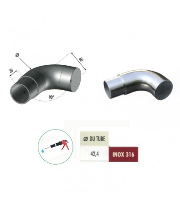 Bouchon coudé plat de finition INOX316 Ø42,4mm