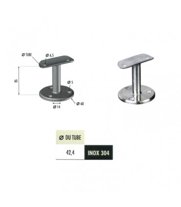 Support vertical pour rampe d'escalier ou garde corps Ø42,4mm INOX304