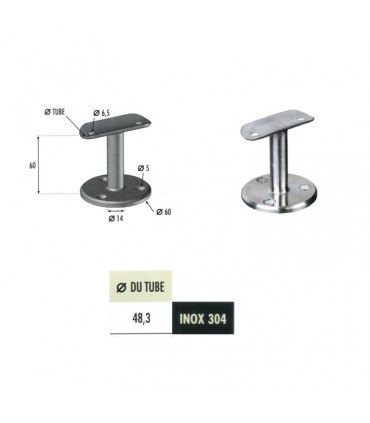 Support vertical pour main courante ou garde corps Ø48,3mm INOX304