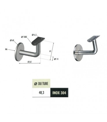 Equerre de rampe - Support mural fixe pour rampe Ø48,3mm INOX304