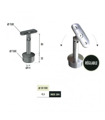Support fixe d'angle 90° pivotant de main courante Ø48,3mm INOX304