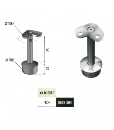 Support d'angle 90° de main courante Ø42,4mm INOX304
