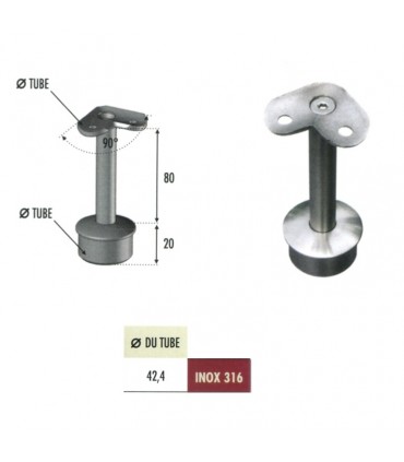 Support d'angle 90° de main courante Ø42,4mm INOX316