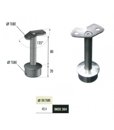 Support d'angle 135° de main courante Ø42,4mm INOX304