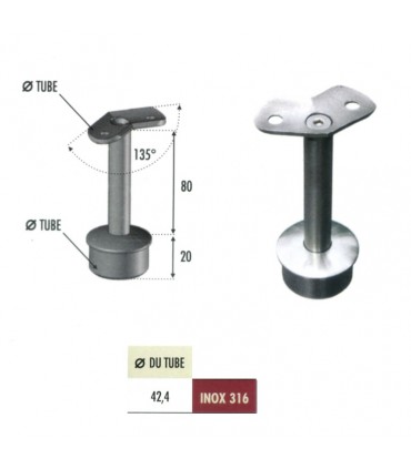 Support d'angle 135° de main courante Ø42,4mm INOX316