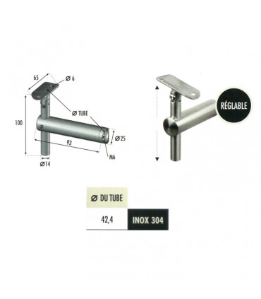 Support déporté pivotant de main courante Ø42,4mm INOX304
