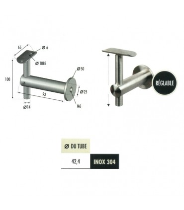 Support déporté mural de main courante INOX304