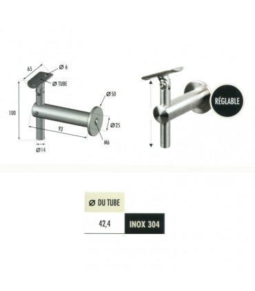 Support déporté mural pivotant de main courante INOX304