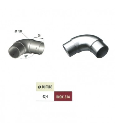Connecteur arrondi coudé 90° Ø42,4mm INOX316