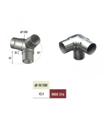 Connecteur 3 axes de tube rond Ø42,4mm INOX316