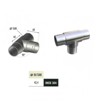 Connecteur en Té de tube rond Ø42,4mm INOX304