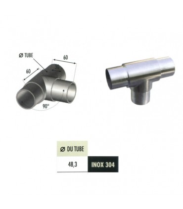 Connecteur en té de tube rond Ø48,3mm INOX304