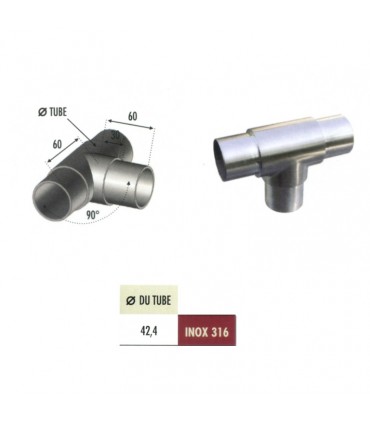 Connecteur en té de tube rond Ø42,4mm INOX316