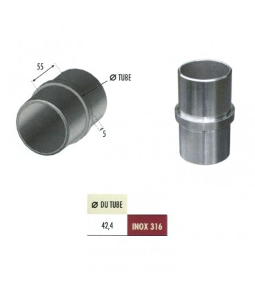 Connecteur droit jonction de tube rond Ø42,4mm INOX316