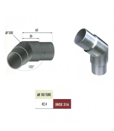Connecteur en angle coudé 135° Ø42,4mm INOX316