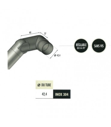 Connecteur droite réglable 0 à 70° Ø42,4mm INOX304