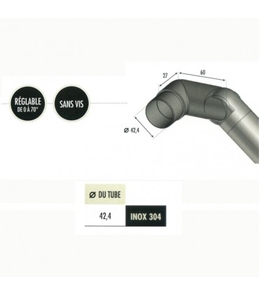 Connecteur gauche réglable 0 à 70° Ø42,4mm INOX304