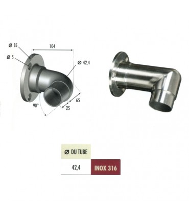Connecteur mural fixe 90° Ø42,4mm INOX316