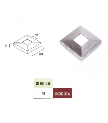 Coupelle cache plaque de fixation 40x40mm INOX316