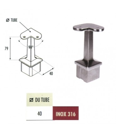 Support d'angle 90° de main courante 40x40mm INOX316