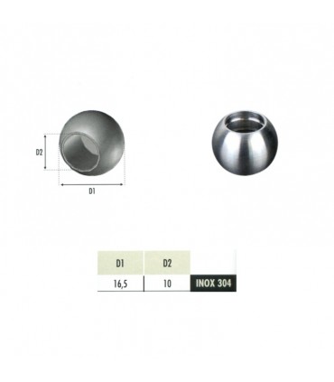 Boules pleines INOX304 Ø16,5mm avec trou borgne Ø10mm