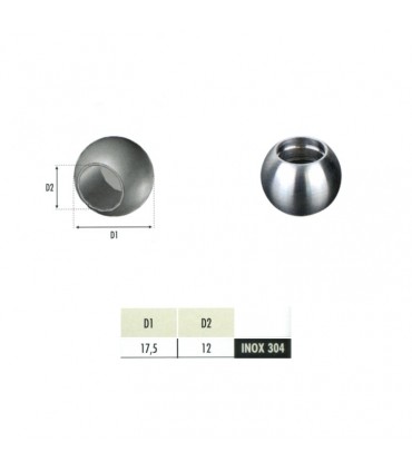 Boules pleines INOX304 Ø17,5mm avec trou borgne Ø12mm