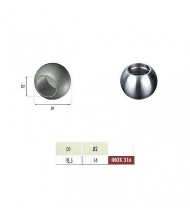 Boules pleines INOX316 Ø18,5mm avec trou borgne Ø14mm